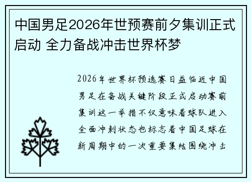 中国男足2026年世预赛前夕集训正式启动 全力备战冲击世界杯梦 中国男足2026年世预赛前夕集训正式启动 全力备战冲击世界杯梦