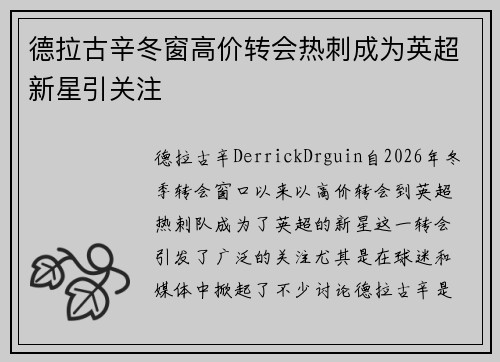 德拉古辛冬窗高价转会热刺成为英超新星引关注 德拉古辛冬窗高价转会热刺成为英超新星引关注